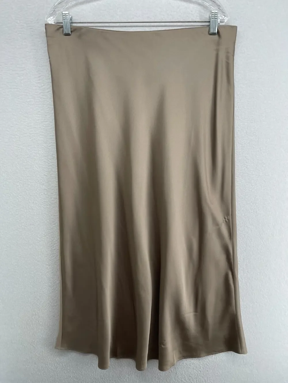J.CREW Skirt L Gwyneth Slip Satin Bias A-Line Midi High Waist Taupe Beige